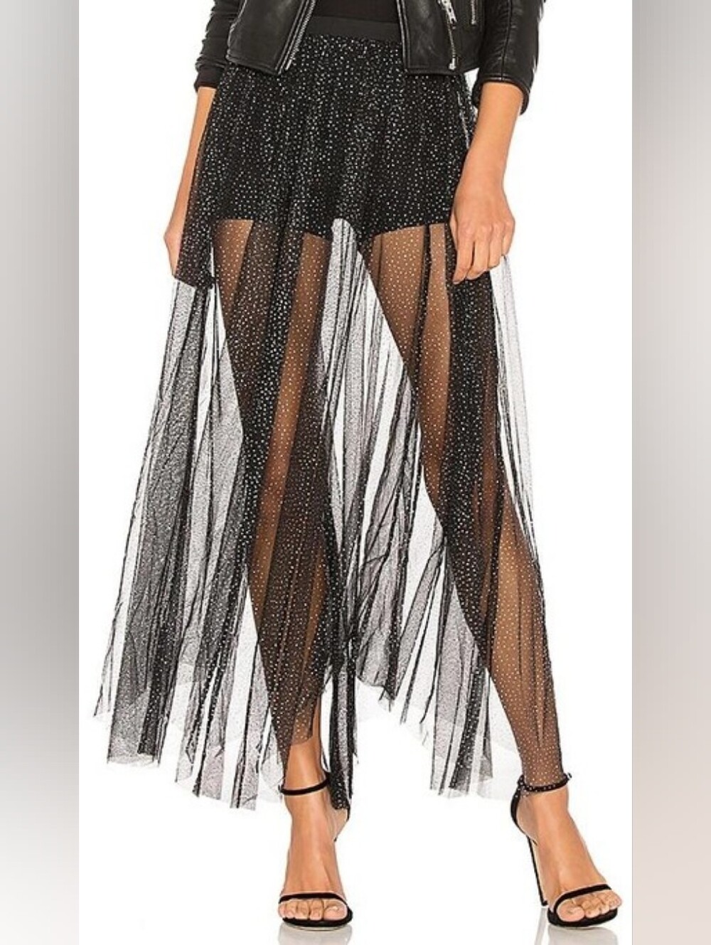 Free People Brightest Star Maxi Skirt in Black and Silver